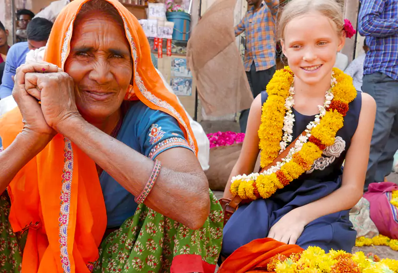 Vibrant colorful market stall with textiles, spices, and souvenirs in Jaipur Pink City (Image 551)