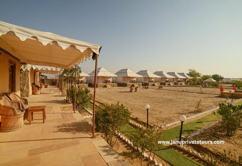 Swiss tent luxury desert camping under the stars in Jaisalmer desert