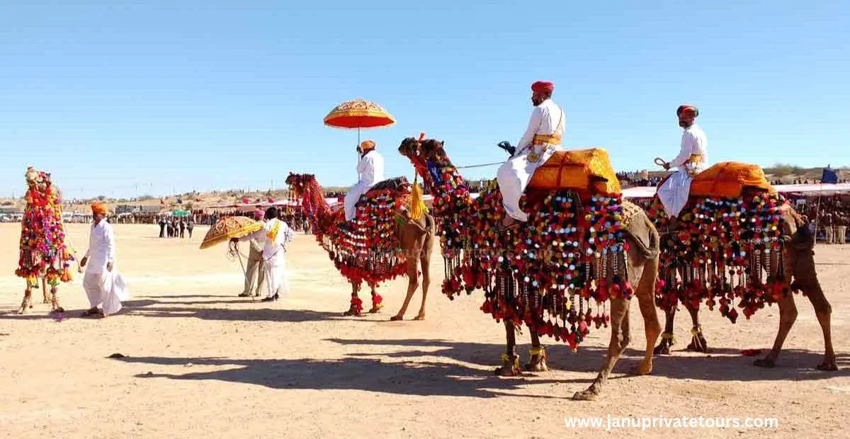 Colorful Desert Festival celebration in Jaisalmer with folk musicians and turbans