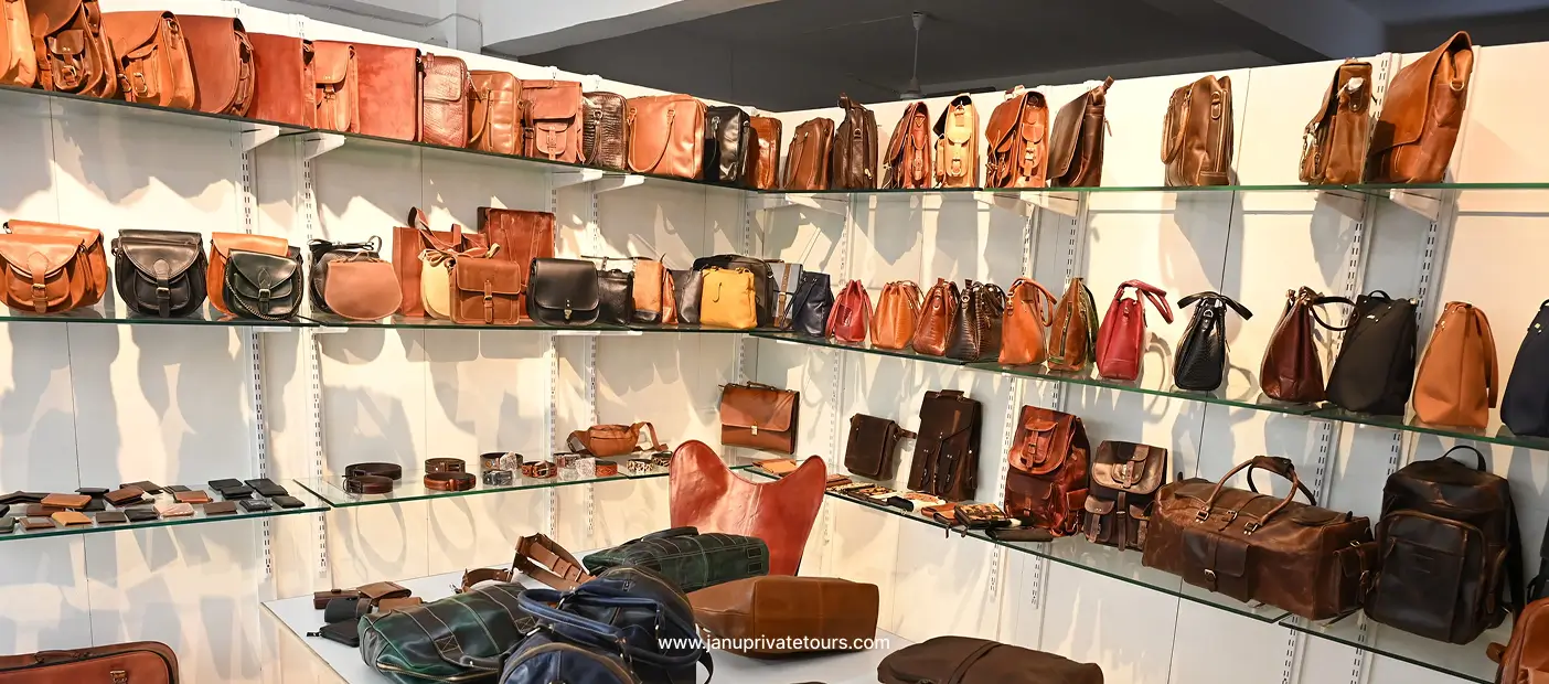 Udaipur Leather Shop with traditional leather bags and accessories