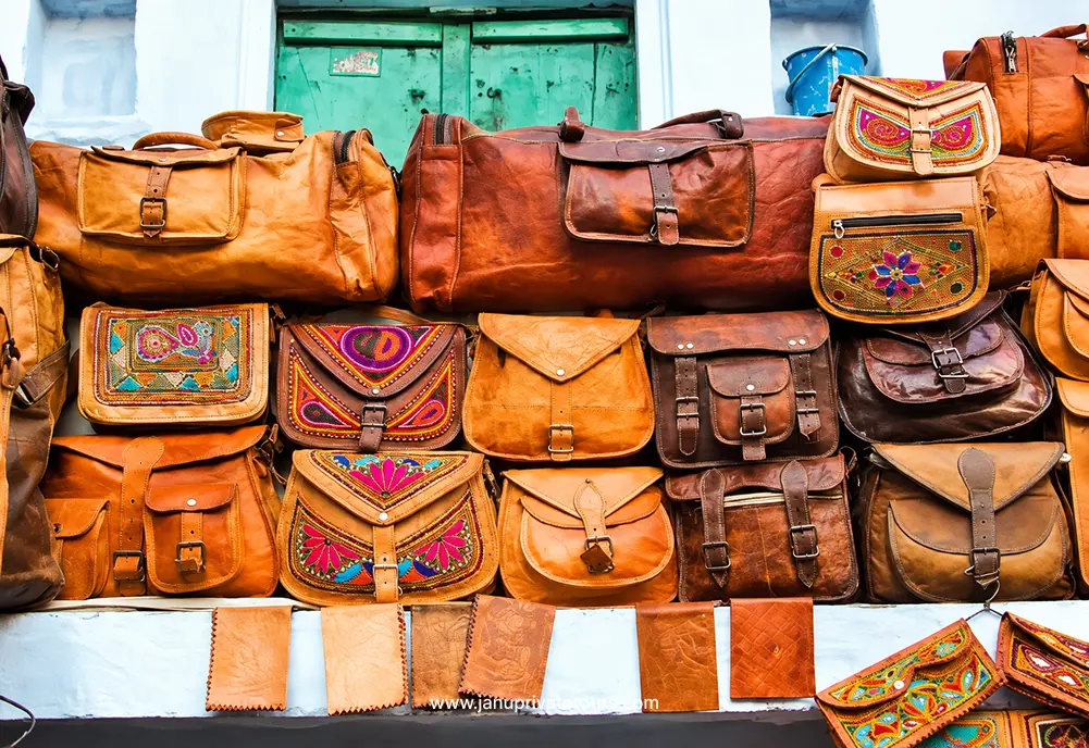 Udaipur leather shopping with traditional leather bags and handcrafted accessories